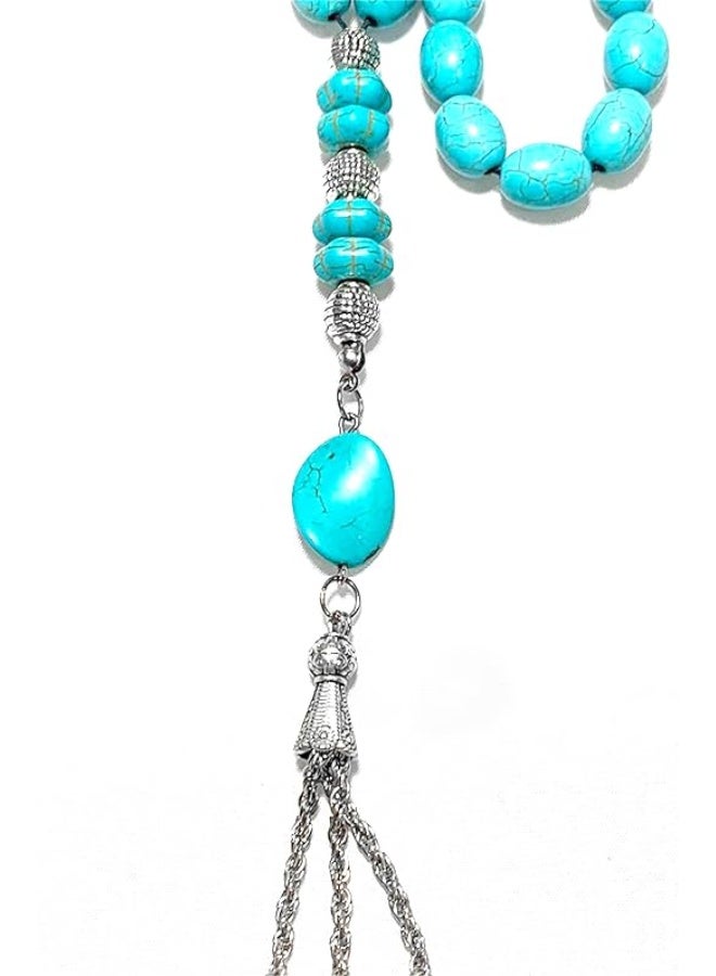 A Rosary of 33 Turquoise Stones, Metal Closure with Durable Jute Thread, Comes with Gift Jute Pouch – Perfect for Daily Use and Gifting (Big Oval, Large) - Image 3