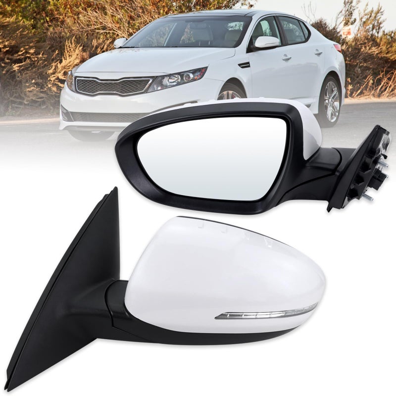 Lqito Left Driver Side Mirror Compatible With 2011 2012 2013 Kia Optima With Manual Folding Power Glass Turn Signal White Replace876102T1105Pins