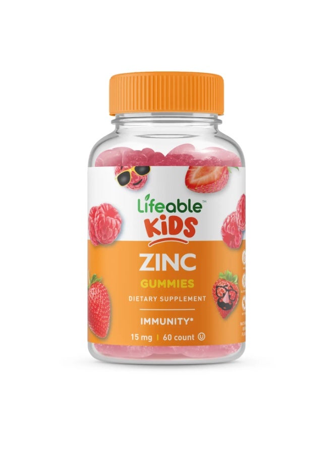 Lifeable Zinc Gummies for Kids |15mg | Great Tasting Kids Zinc Supplements | GMO Free Vegetarian Zinc Vitamins | for Healthy Skin and Immune Support for Kids and Children | 60 Gummies - Image 1