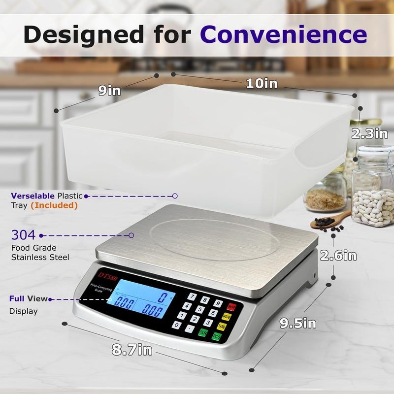 MOCCO 110lb/50kg Food Scale, Large Digital Kitchen Scale with Tray, 304 Stainless Steel, Commercial Price Computing Scale, Counting Scale for Baking, Cooking, Meat, Industry, Counting, Adapter Included - Image 2