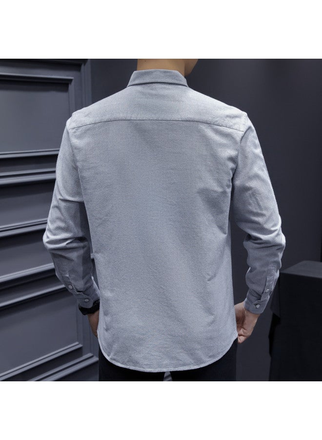 Fapai Solid Color Men's Long Sleeve Shirt, Business Casual Fitted Commuting Shirt For All Seasons - Image 4