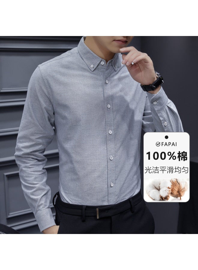 Fapai Solid Color Men's Long Sleeve Shirt, Business Casual Fitted Commuting Shirt For All Seasons - Image 2
