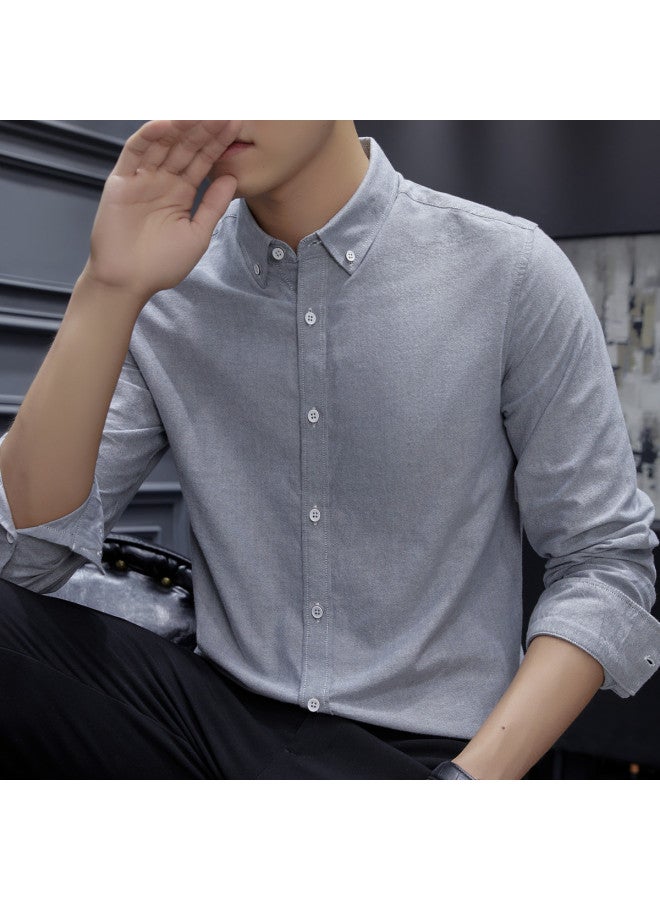 Fapai Solid Color Men's Long Sleeve Shirt, Business Casual Fitted Commuting Shirt For All Seasons - Image 5