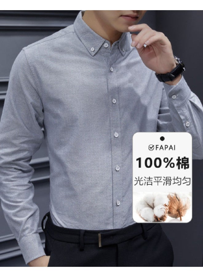 Fapai Solid Color Men's Long Sleeve Shirt, Business Casual Fitted Commuting Shirt For All Seasons - Image 1