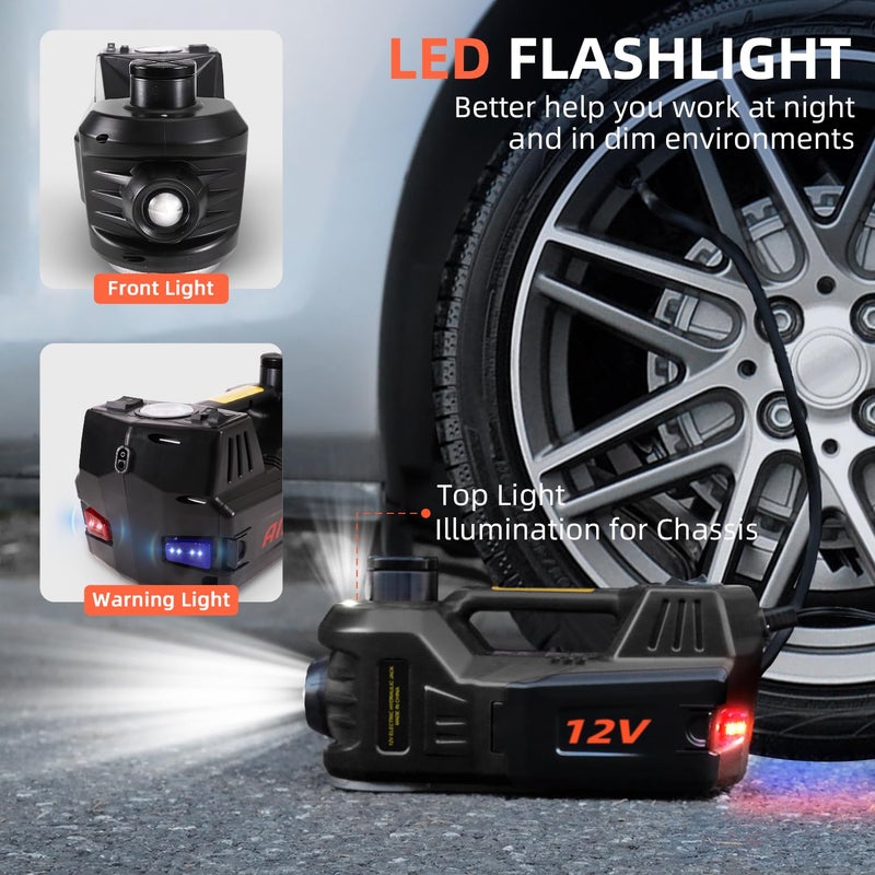 FEANISIFEI Electric Car Jack 5 Ton 12V Floor Jack with Inflator Pump Portable Hydraulic Jack Vehicle Lift for Car SUV Sedan MPV Tire Change with Led Light - Image 5