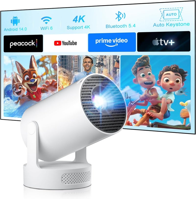 جهاز عرض صغير من سالانج يدعم 4K، جهاز عرض ذكي بدقة 4K FHD 1080P يدعم أندرويد 11.0، جهاز عرض للهاتف المحمول صغير خارجي قابل للدوران 180 درجة، مكبر صوت باس بقوة 5 وات، تصحيح تلقائي للانحراف مع واي فاي - Image 1