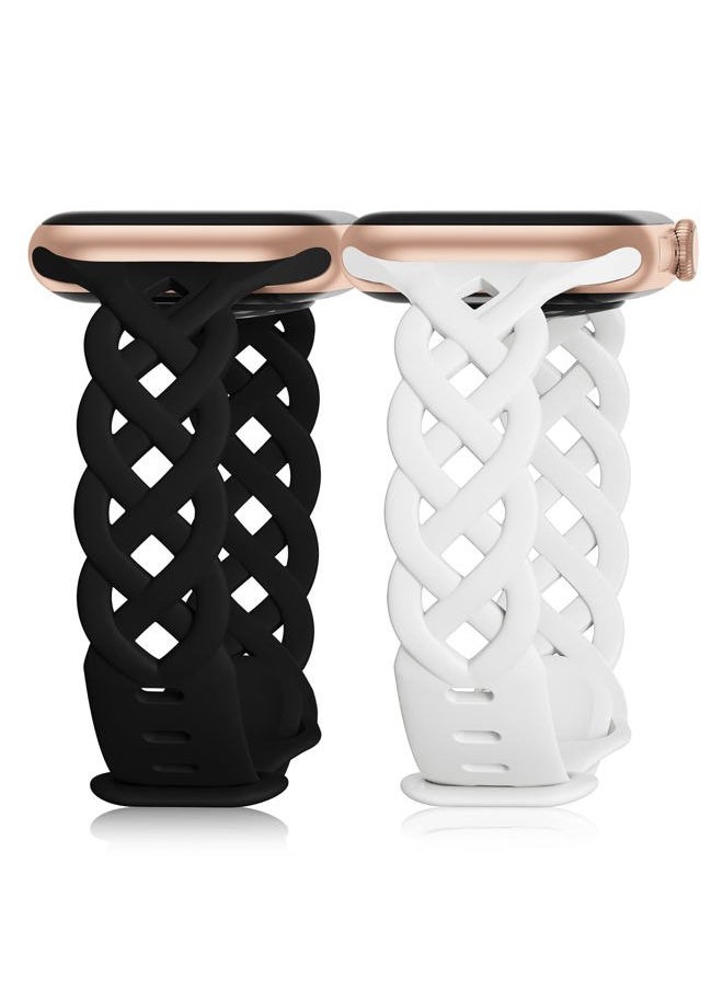 Bandiction - Braided Silicone Bands Compatible with Apple Watch 38mm 40mm 41mm 42mm 44mm 45mm 46mm 49mm for Women, Slim Thin Narrow Hollow-out Strap Cute for iWatch Ultra 2 Series 10/SE/9/8/7/6/5/4/3/2/1 Women - Image 1