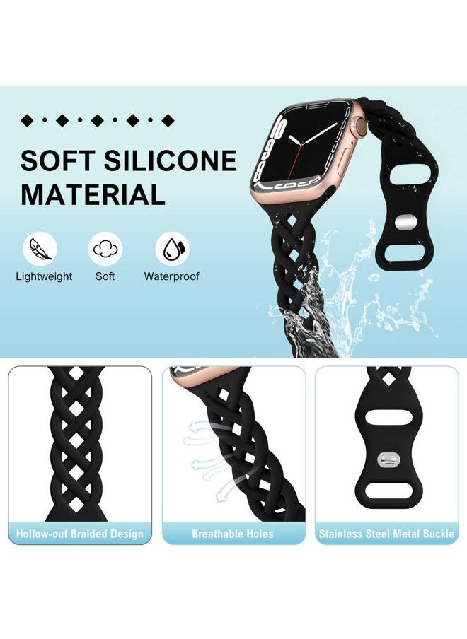 Bandiction - Braided Silicone Bands Compatible with Apple Watch 38mm 40mm 41mm 42mm 44mm 45mm 46mm 49mm for Women, Slim Thin Narrow Hollow-out Strap Cute for iWatch Ultra 2 Series 10/SE/9/8/7/6/5/4/3/2/1 Women - Image 1
