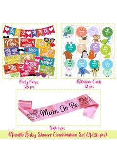 WOBBOX Wobbox Marathi Baby Shower Decoration Items| Baby Shower Ceremony Photo Booth Props for Photoshoot, Baby Shower Banner& Mom to Be Sash with Milestone Card, Godh Bharai Ceremony Decoration Kit-(FP272)  - Image 2