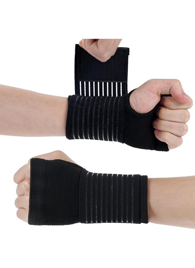 Generic 2Pcs Sport Wrist Brace, Elastic Wrist Support with Strap, Wrist Compression Wrap Adjustable Wrist Strap Relieves Wrist Pain, Tendonitis, Sports Use for Men and Women, Right & Lef(Black)  - Image 1