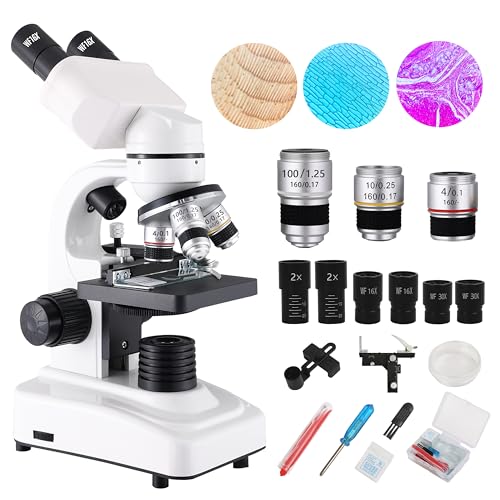Levhorzn Binocular Microscope for Adults Kids Students, 64X-6000X Microscopes, 3 Objective Lens, Metal-Body Dual LED Illumination, Biological Compound Microscope Kit for School Lab, Homeschool - Image 1