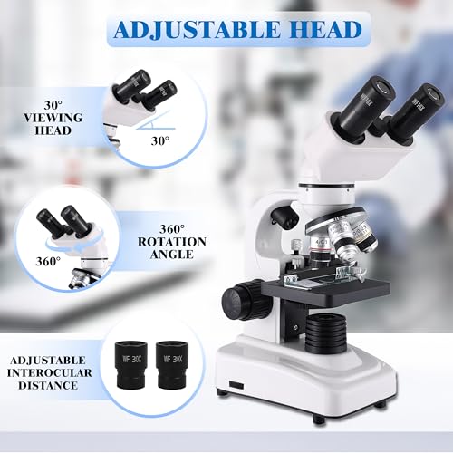 Levhorzn Binocular Microscope for Adults Kids Students, 64X-6000X Microscopes, 3 Objective Lens, Metal-Body Dual LED Illumination, Biological Compound Microscope Kit for School Lab, Homeschool - Image 3