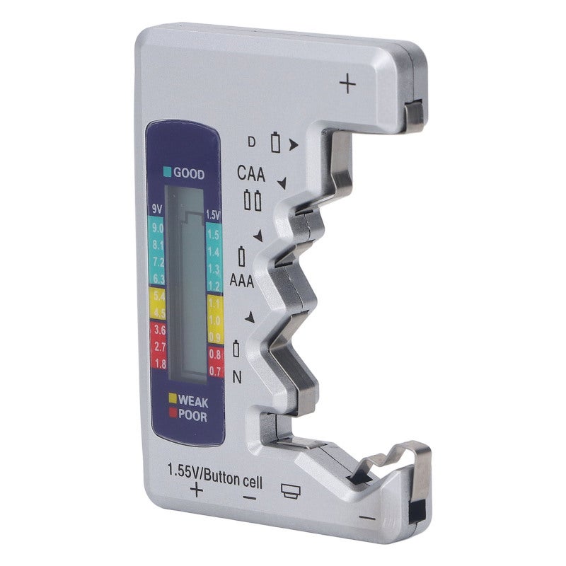 Digital Battery Tester: Silver ABS Material, LCD Screen, Powered By Test Battery - Portable Battery Checker for Home, Outdoor and On-the-go Use - Image 1