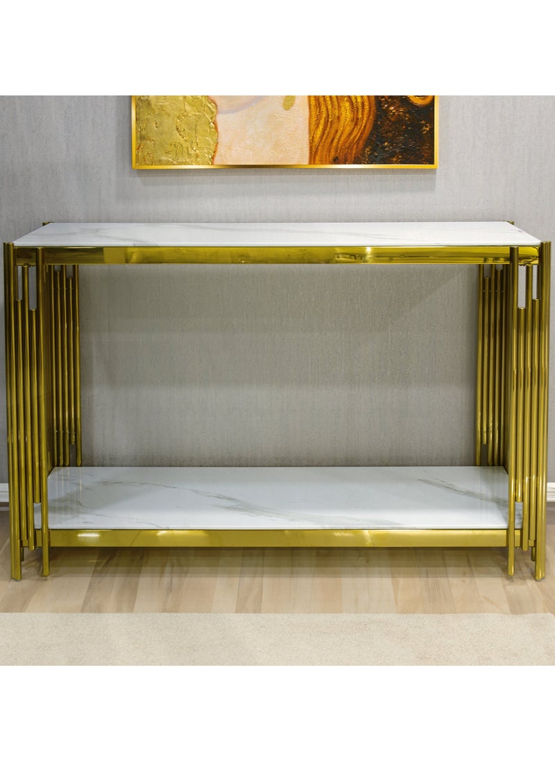 VANITY LIVING Console Table for Living Room Furniture, Narrow Hallway Table with Gold Stainless Steel Base and Artificial white Marble Glass Top, Slim Entryway Table - pzsku/Z358774A880B7968CA86FZ/45/_/1714721048/882fef51-4acb-46fc-aae1-c2e0ee5c0a4f