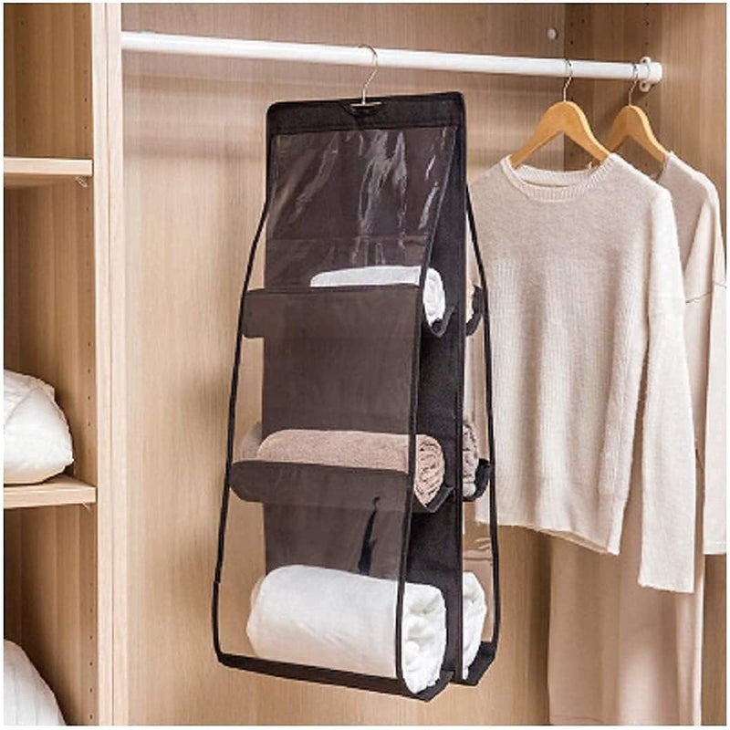 Grofly MultiPurpose Storage Holder Fancy Hanging Organiser DustProof 6 Large Pockets Foldable Space Saving Organizer Big Capacity Multi 6 Pockets - Image 2