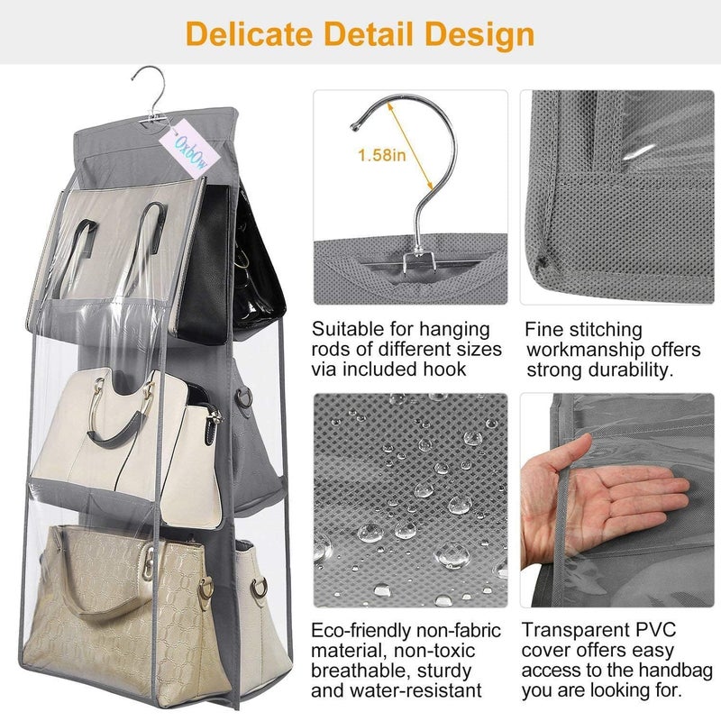 Grofly MultiPurpose Storage Holder Fancy Hanging Organiser DustProof 6 Large Pockets Foldable Space Saving Organizer Big Capacity Multi 6 Pockets - Image 5