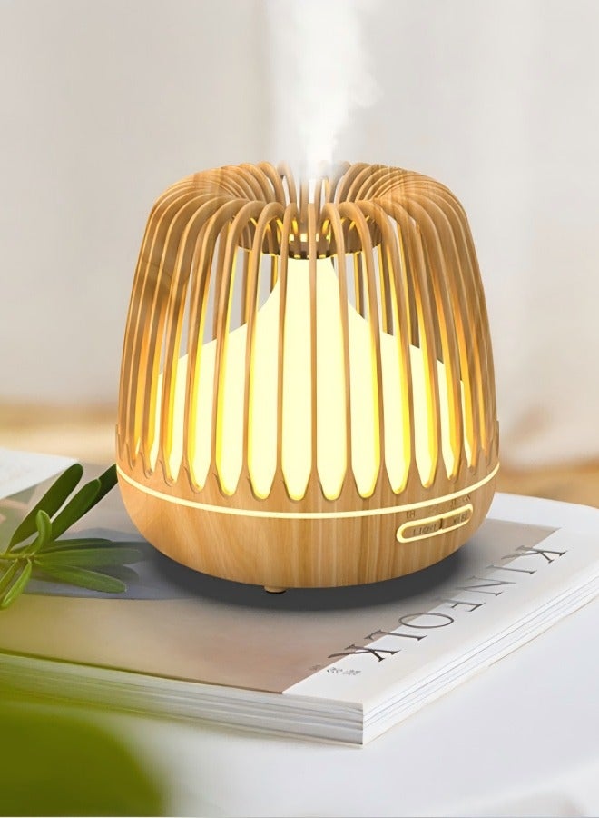 loyal 500ml Wood Grain Aromatherapy Machine, Home With Remote Control Hollow Birdcage Aromatherapy Humidifier Diffuser - British Plug - Image 2
