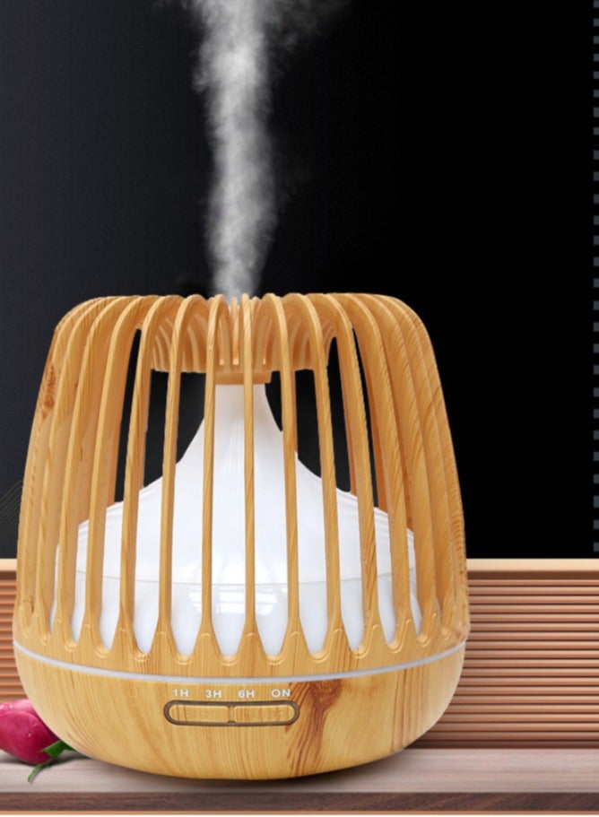 loyal 500ml Wood Grain Aromatherapy Machine, Home With Remote Control Hollow Birdcage Aromatherapy Humidifier Diffuser - British Plug - Image 1