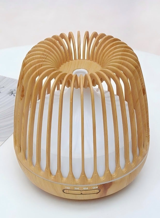 loyal 500ml Wood Grain Aromatherapy Machine, Home With Remote Control Hollow Birdcage Aromatherapy Humidifier Diffuser - British Plug - Image 3