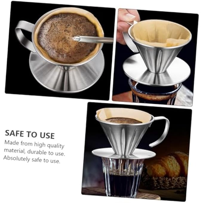 كاست ويف ماكينة تحضير القهوة المصنوعة من الفولاذ المقاوم للصدأ مع فلتر مخروطي قابل لإعادة الاستخدام وماكينة تحضير القهوة اليدوية للحصول على نكهة غنية محمولة وصديقة للبيئة للسفر والمنزل والمكتب - Image 3