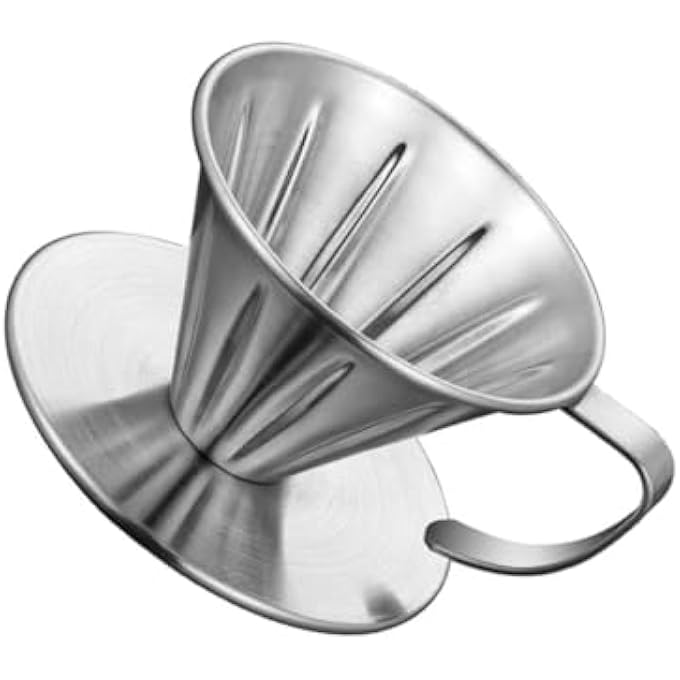 كاست ويف ماكينة تحضير القهوة المصنوعة من الفولاذ المقاوم للصدأ مع فلتر مخروطي قابل لإعادة الاستخدام وماكينة تحضير القهوة اليدوية للحصول على نكهة غنية محمولة وصديقة للبيئة للسفر والمنزل والمكتب - Image 2