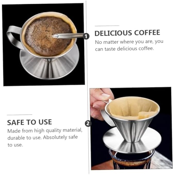كاست ويف ماكينة تحضير القهوة المصنوعة من الفولاذ المقاوم للصدأ مع فلتر مخروطي قابل لإعادة الاستخدام وماكينة تحضير القهوة اليدوية للحصول على نكهة غنية محمولة وصديقة للبيئة للسفر والمنزل والمكتب - Image 5