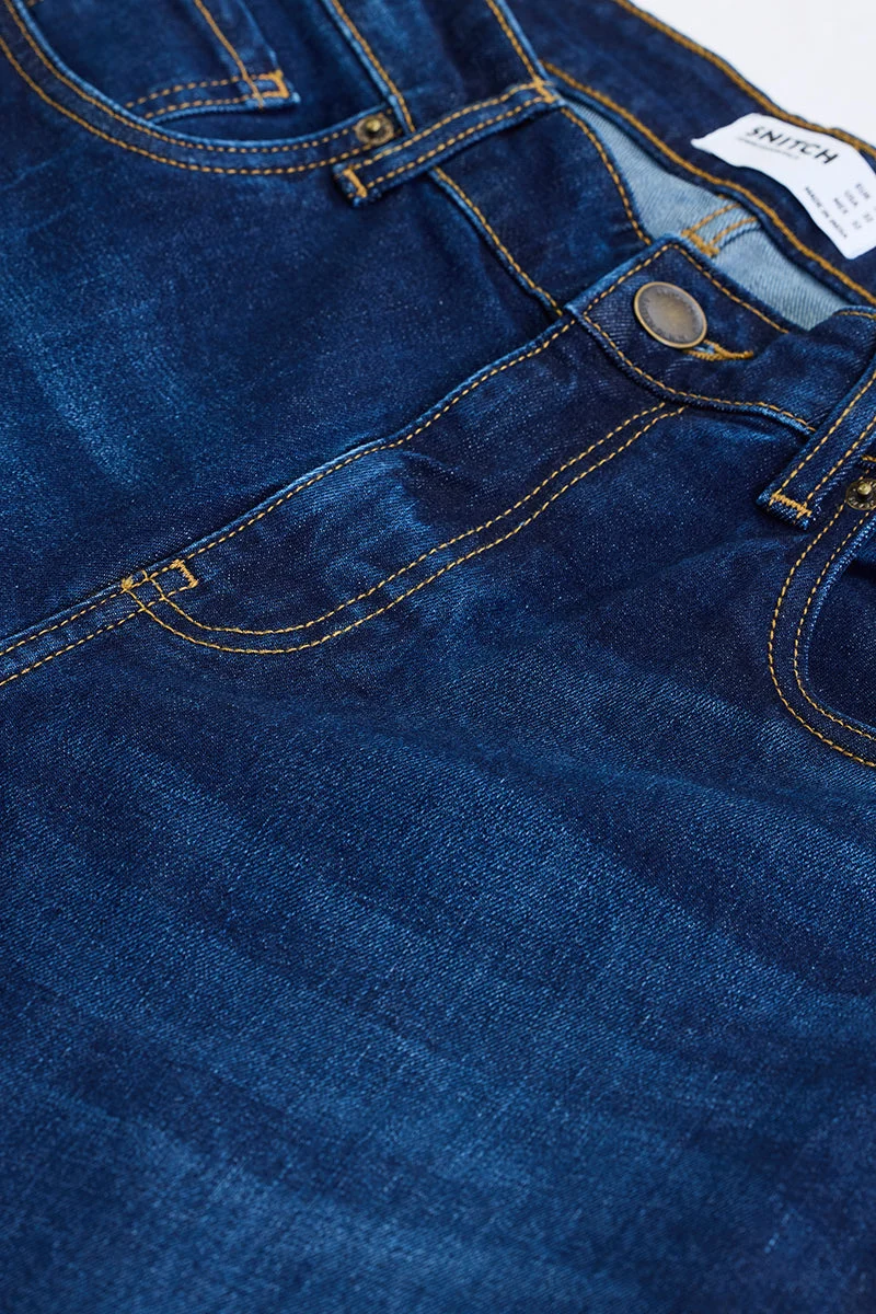 SNITCH Blue Solid Flared Fit Streetwear Jeans