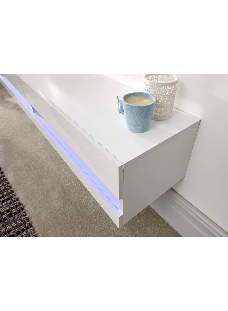 GFW Galicia 180cm Wall LED, Floating TV Unit Console & Television Stand for Living Entertainment Room with Storage Shelves, White, H-30cm x W-180cm x D-38cm - Image 3
