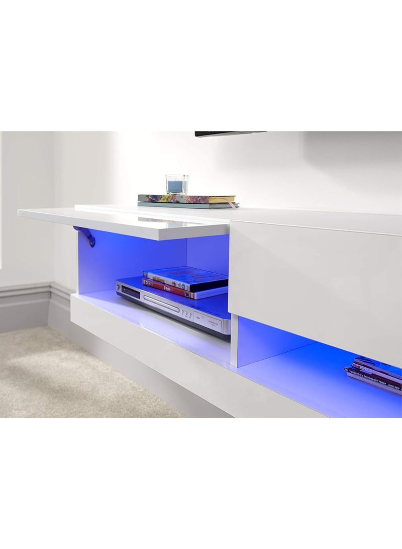 GFW Galicia 180cm Wall LED, Floating TV Unit Console & Television Stand for Living Entertainment Room with Storage Shelves, White, H-30cm x W-180cm x D-38cm - Image 5