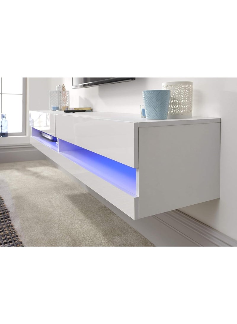 GFW Galicia 180cm Wall LED, Floating TV Unit Console & Television Stand for Living Entertainment Room with Storage Shelves, White, H-30cm x W-180cm x D-38cm - Image 4
