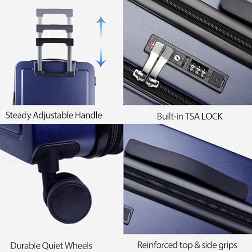 KROSER Carry On Luggage with Spinner Wheels & Built-in TSA Lock, Expandable Top Opening Hard Shell Suitcase Large Capacity Durable Rolling Luggage with USB Port, Carry-On 20-Inch, Navy - Image 4