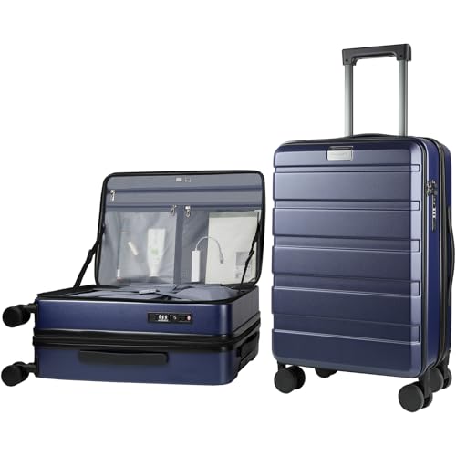KROSER Carry On Luggage with Spinner Wheels & Built-in TSA Lock, Expandable Top Opening Hard Shell Suitcase Large Capacity Durable Rolling Luggage with USB Port, Carry-On 20-Inch, Navy - Image 1