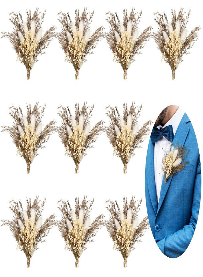 Fabbay 10 Pcs Boho Dried Flower Boutonniere for Men Wedding Mini Dried Flower Bouquet Pocket Boutonniere for Groomsmen Groom Wedding Ceremony Anniversary Dinner Party Decorations - Image 1