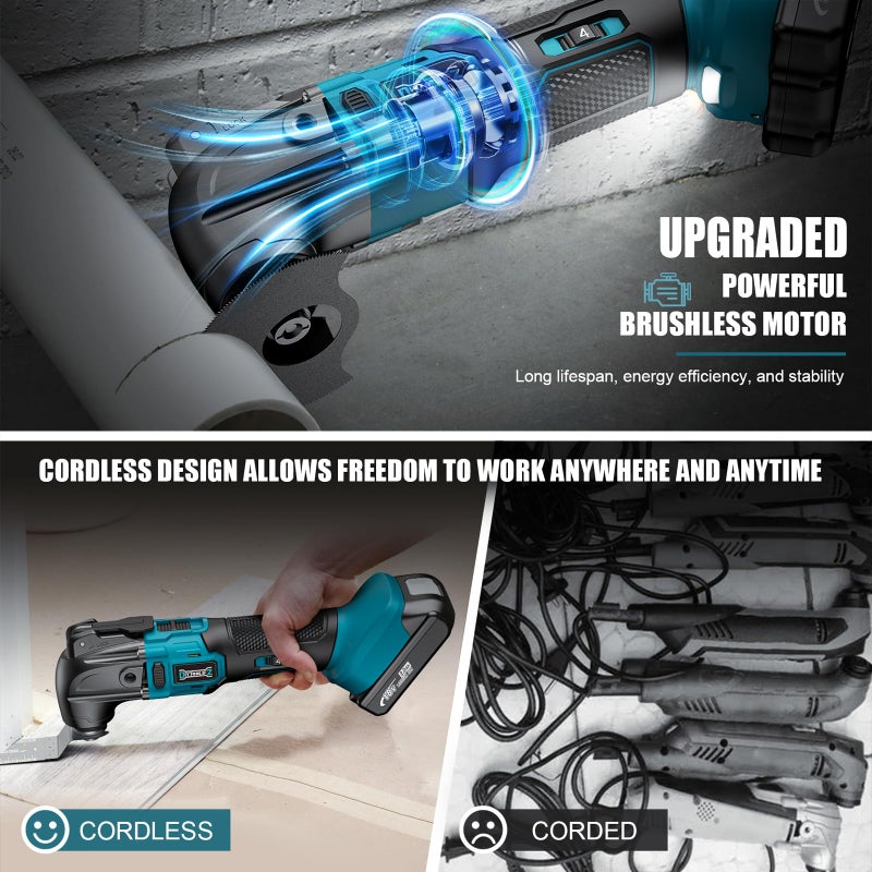 DIYtoolifz Cordless Oscillating Tool For Makita 18V Battery  6 Variable Speed Brushless-Motor Tool  Oscillating Multi Tool Kit For Cutting Wood Drywall Nails Remove Grout & Sanding(Battery Not Included) - Image 3