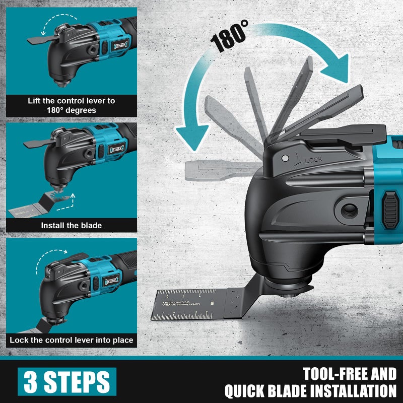 DIYtoolifz Cordless Oscillating Tool For Makita 18V Battery  6 Variable Speed Brushless-Motor Tool  Oscillating Multi Tool Kit For Cutting Wood Drywall Nails Remove Grout & Sanding(Battery Not Included) - Image 4