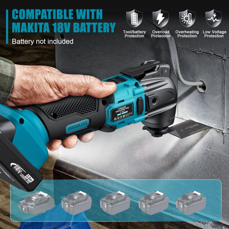 DIYtoolifz Cordless Oscillating Tool For Makita 18V Battery  6 Variable Speed Brushless-Motor Tool  Oscillating Multi Tool Kit For Cutting Wood Drywall Nails Remove Grout & Sanding(Battery Not Included) - Image 2