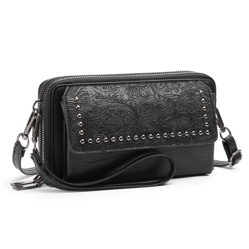FALAN MULE Crossbody Bags for Women Small Leather Cell Phone Wallet Wristlet Purse with Zip Around 2 Strap - Image 1