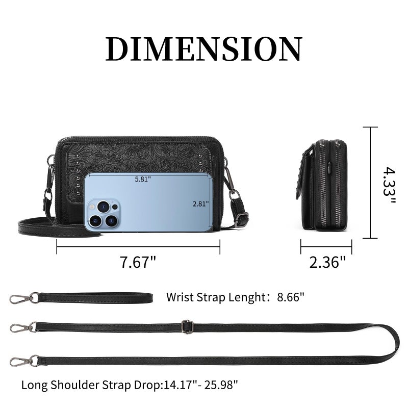 FALAN MULE Crossbody Bags for Women Small Leather Cell Phone Wallet Wristlet Purse with Zip Around 2 Strap - Image 3