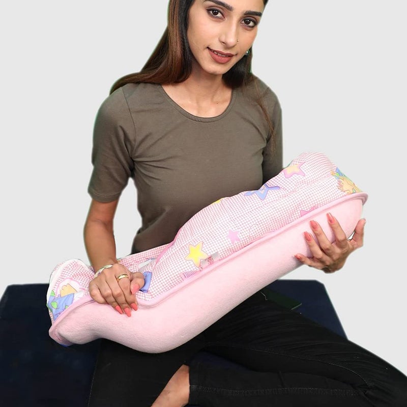 HOOPA Cotton 2-In-1 Quilt Covered Pillow (Pink) | Feeding Pillow | Nursing Pad | Breastfeeding Cushion - Image 1