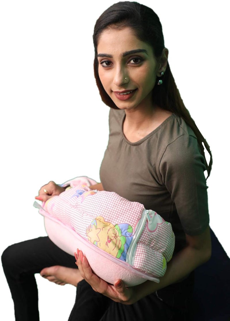 HOOPA Cotton 2-In-1 Quilt Covered Pillow (Pink) | Feeding Pillow | Nursing Pad | Breastfeeding Cushion - Image 3