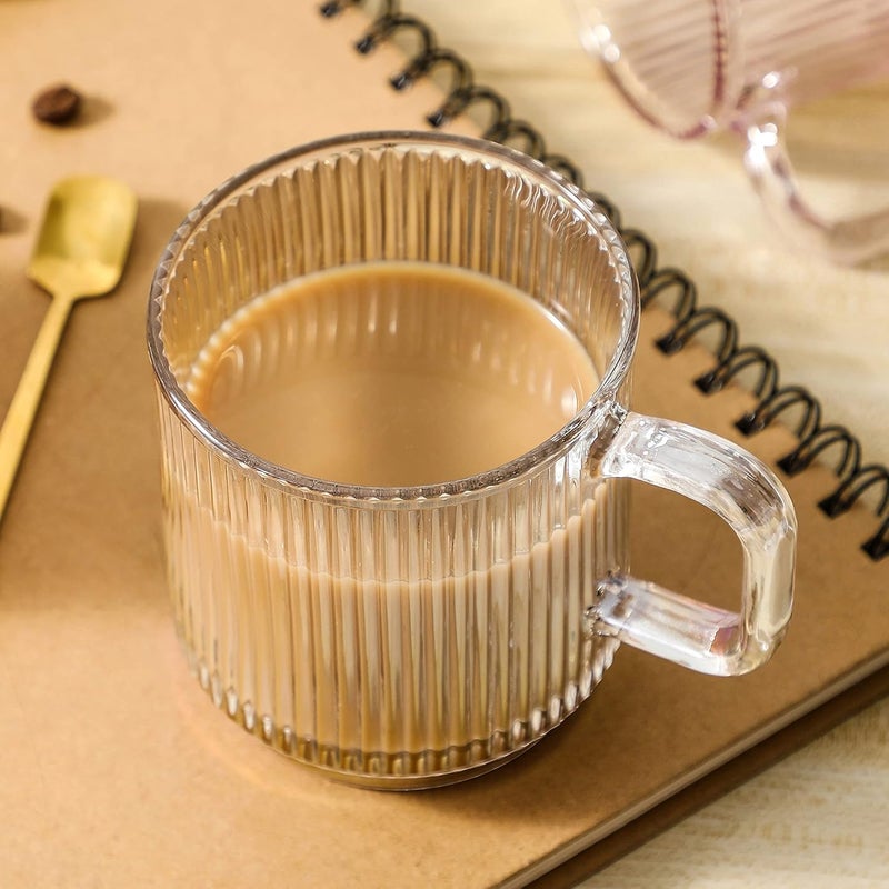 Lysenn Iridescent Glass Coffee Mug with Lid - Premium Classical Vertical Stripes Glass Tea Cup - for |Latte|Tea|Chocolate|Juice|Water| - Unleaded - Bamboo Lid - 12.5 Ounces - Image 4