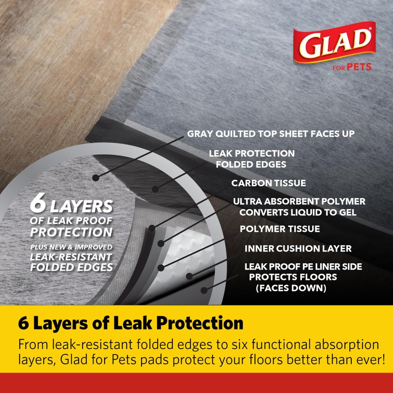 Glad for Pets Activated Carbon Dog Training Pads with Anti-Microbial Technology, Odor Eliminator Pee Mats for Dogs, 6-Layer Leak-Proof Heavy Duty Indoor Puppy Potty Pads, 23 x 23 Inches, 30 Count - Image 3