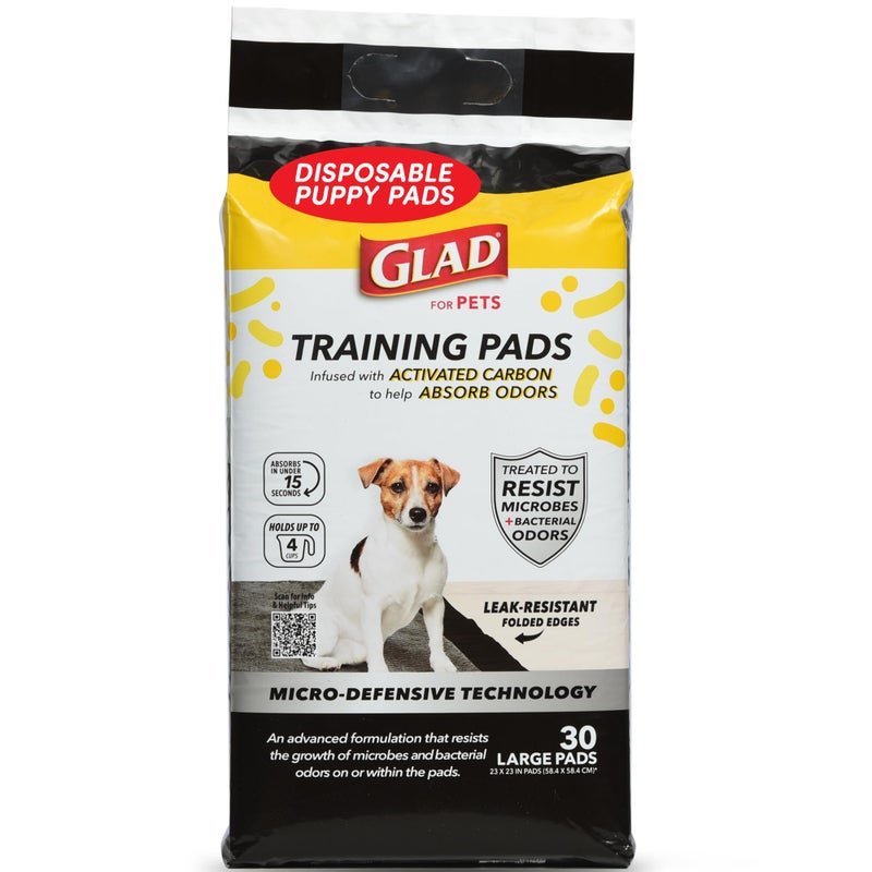 Glad for Pets Activated Carbon Dog Training Pads with Anti-Microbial Technology, Odor Eliminator Pee Mats for Dogs, 6-Layer Leak-Proof Heavy Duty Indoor Puppy Potty Pads, 23 x 23 Inches, 30 Count - Image 1