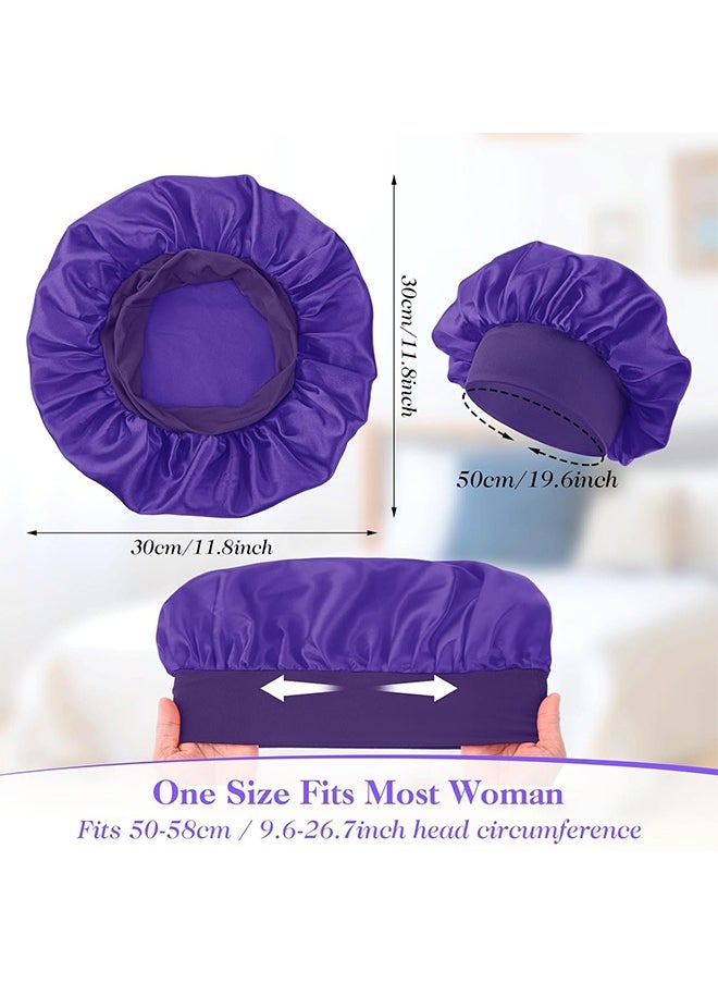 Zoreya 2 Pcs Silk Satin Bonnet, Elastic Soft Band Sleep Cap, Shower Caps for Women Makeup Hair Protection (Black, Purple)  - Image 2