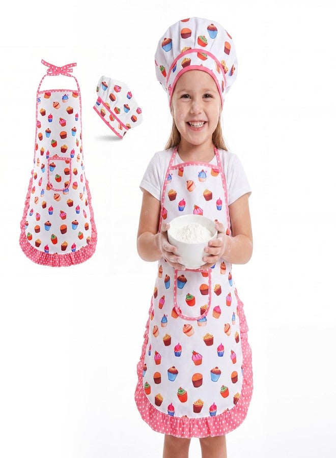 WEILAIDI 2 Pcs Kid Apron and Chef Hat Set, Adjustable Toddler Chef Costume for Boys Girls, Waterproof Pretend Play Cooking Baking Outfit for Kitchen Helper, Birthday Gift for Ages 3-8 (White) - Image 1