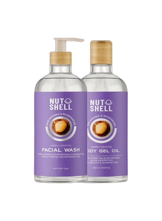 NUTSHELL Macadamia & Rose Water Body Oil 250 ml and Facial Wash 250 ml - Image 1