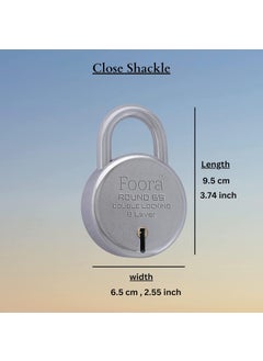 Foora Foora Round 65mm Lock Metal Body Double Locking 8 Steel Lever 4 Silver Keys with Keychain Silver Finsih Made in India Export in USA Canada  - Image 2