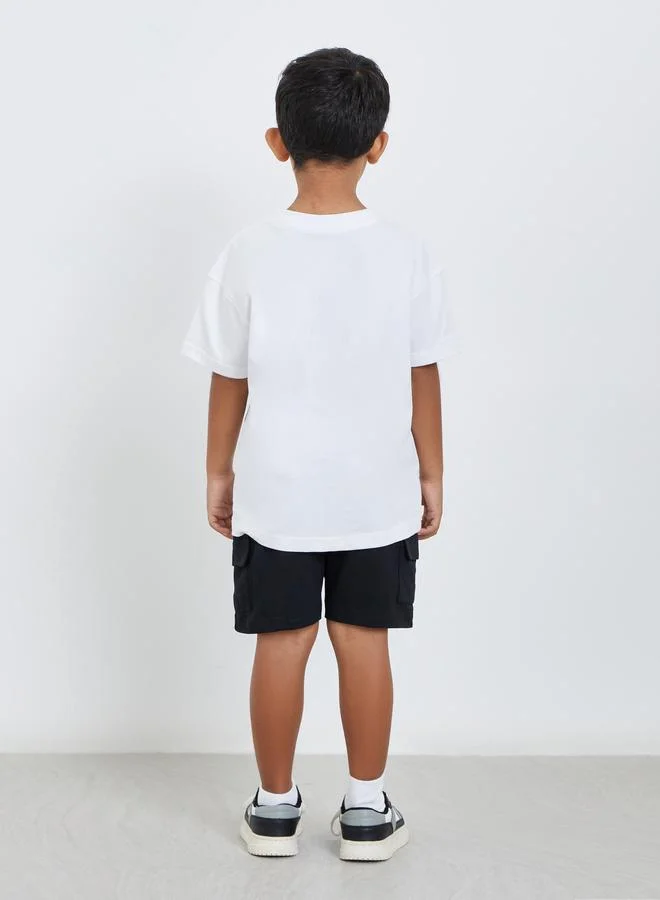Styli Styli Boys Cotton Slogan T-Shirt and Shorts Set
