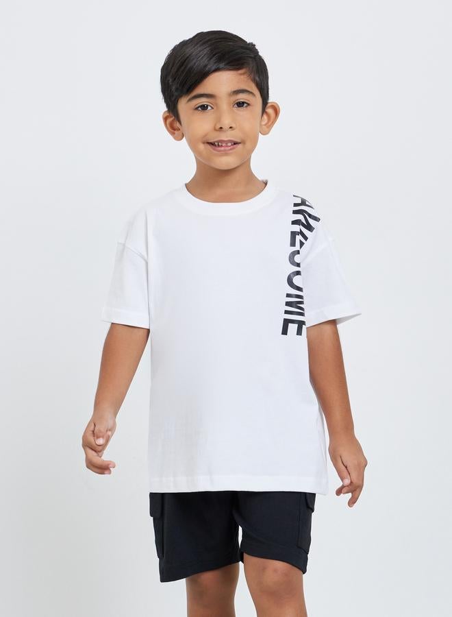 Styli Boys Cotton Slogan T-Shirt and Shorts Set - Image 2