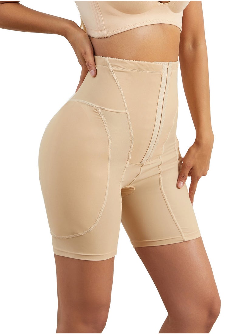 Loquat Womens Body Shaper Tummy Control Buckled Underwear Boxer Briefs Solid Color Slim High Waist Sponge Pad Hip Lift Shapewear Underpants Beige 